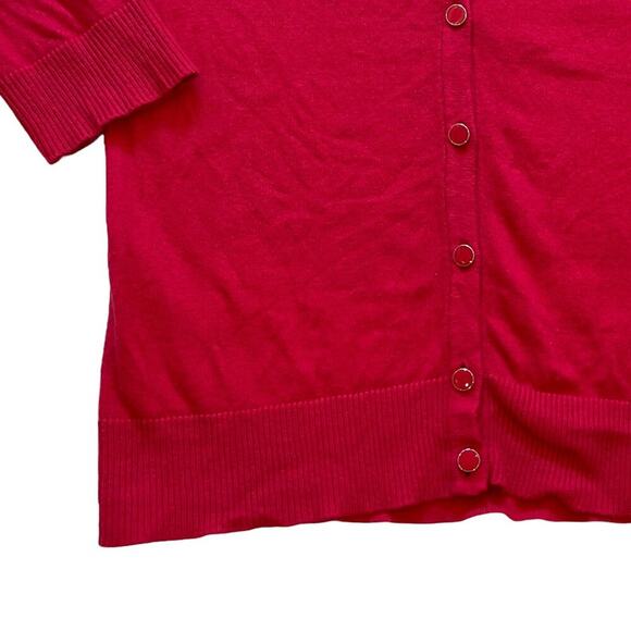 Cotton Blend Lightweight 3/4 Sleeve Red Crew Neck Cardigan Sweater, Size XS - Picture 7 of 11